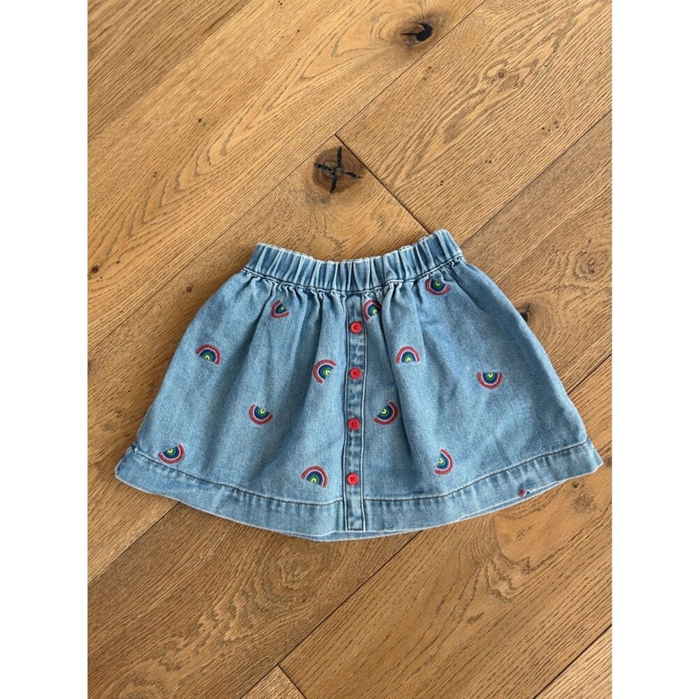 Mini Boden Blue Denim Skirt with Rainbow Embroidery